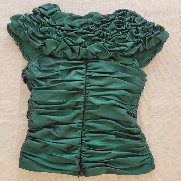 Emerald Green V Neck Bodycon Top. Back Zipper. 6. Cachet. - Picture 9 of 16